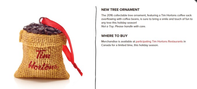 2016 Tim Hortons Ornament